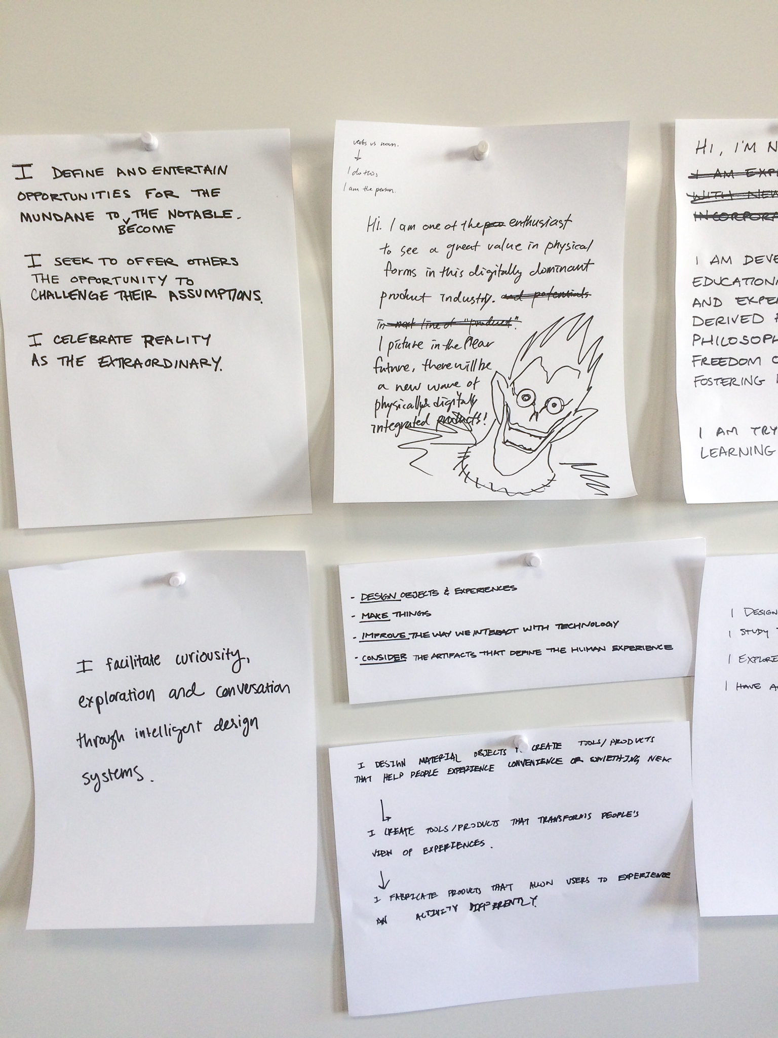 A selection of the students' self-descriptions of what they do